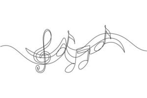 símbolos musicales de dibujo de una sola línea continua. nota musical. símbolo musical en un estilo minimalista lineal. melodía de onda abstracta de moda. boceto de contorno vectorial de sonido. diseño gráfico de dibujo de una línea vector