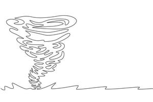 Single continuous line drawing tornado of water. Rotating twister. Splash of water vortex and twisted shape. Whirlpool of water, swirl on white isolated. One line draw design vector illustration