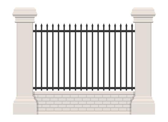 Brick and steel fence isolated on white background