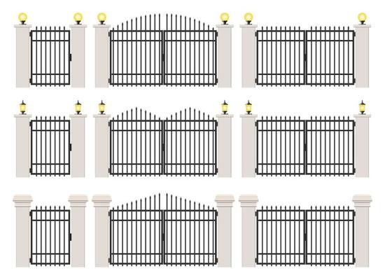 Concrete and steel gate set isolated on white background