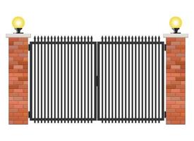 Puerta de ladrillo y acero aislado sobre fondo blanco. vector