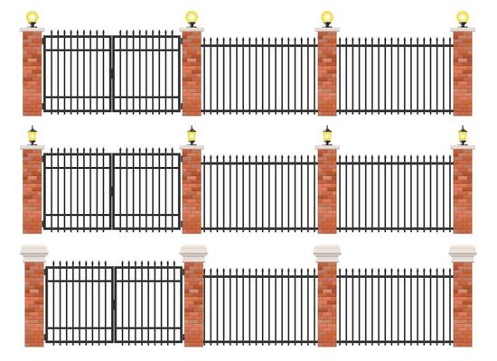 Realistic brick and steel fence set