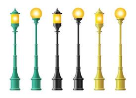 Set of realistic street light. Street lamp. Vintage lamp vector