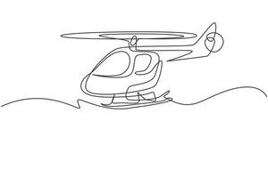 Continuous one line drawing toy helicopter. Children toys, air vehicles. Flying helicopter, for transportation. Transport for flight in air. Single line draw design vector graphic illustration