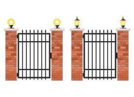 Brick and steel gate isolated on white background vector