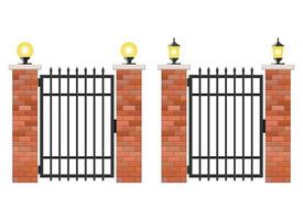 Brick and steel gate isolated on white background vector