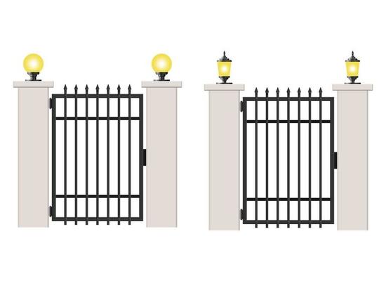 Concrete and steel gate isolated on white background