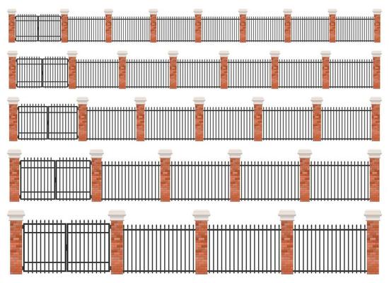 Realistic brick and steel fence set