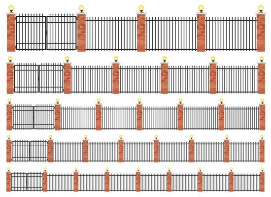 Realistic brick and steel fence set