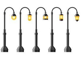 Set of black realistic street light. Street lamp. Vintage lamp vector