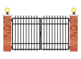 Puerta de ladrillo y acero aislado sobre fondo blanco. vector