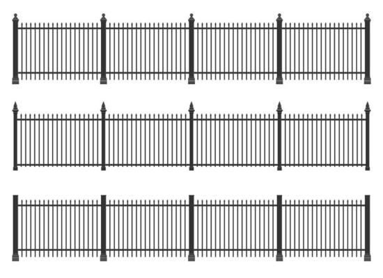 Realistic steel fence set vector illustration isolated on white