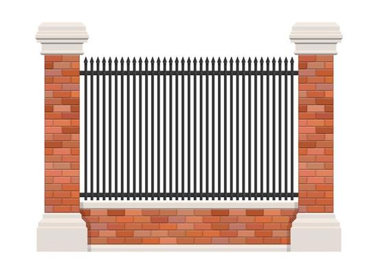 Brick and steel fence isolated on white background