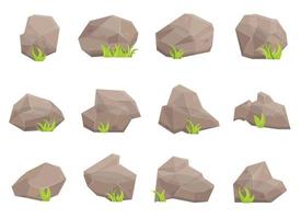 Set of rock stones and boulders in cartoon style vector