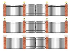 Realistic brick and steel fence set vector