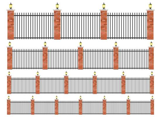 Realistic brick and steel fence set