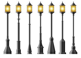 Set of black realistic street light. Street lamp. Vintage lamp vector