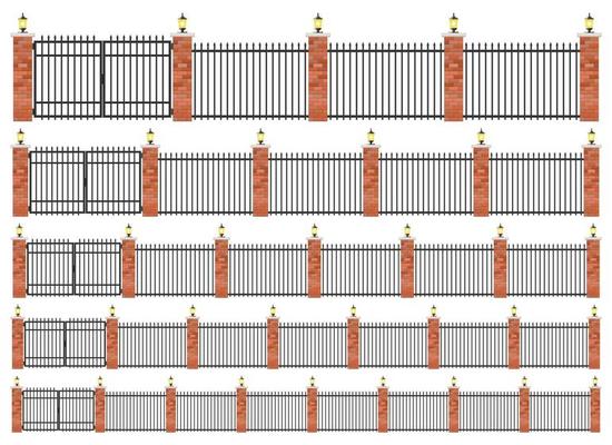 Realistic brick and steel fence set