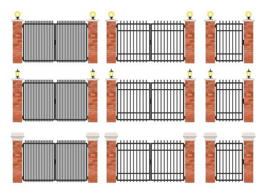 Brick and steel gate set isolated on white background