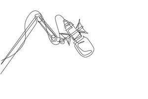 Micrófono de estudio de dibujo de línea continua única. Micrófono de condensador para estudio de grabación de voz. equipo de grabación de sonido. objeto tecnológico. Ilustración de vector de diseño gráfico de dibujo de una línea dinámica