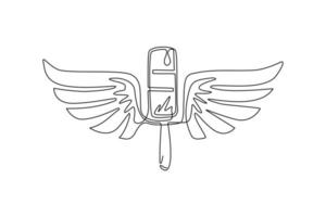 Single one line drawing popsicle ice cream with wings icon. Winged frozen ice cream sticks flat logo symbol. Delicious dessert in summer. Modern continuous line draw design graphic vector illustration