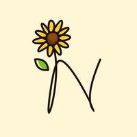 Initial N Sun Flower vector