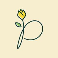 Initial P Tulip Flower vector