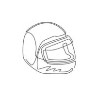 Continuous one line drawing motor racing helmet with closed glass visor. For car, motorcycle sport, race, motocross or biker club, motorsport competition. Single line draw design vector illustration