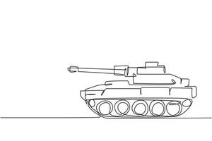 Single one line drawing children's toy battle tank. Green tank, armored combat vehicles. Military transport unit. Kids toys entertainment. Continuous line draw design graphic vector illustration