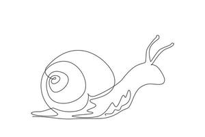 Continuous one line drawing common garden snail crawling. Snail animal mascot for food logo identity. High nutritious escargot healthy food concept. Single line draw design vector graphic illustration