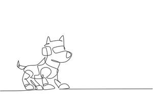 Single continuous line drawing toy robot with intelligence robotic dog or artificial pet friend technology. High tech entertainment, childhood. Dynamic one line draw graphic design vector illustration