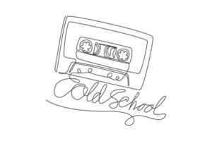 Continuous one line drawing old school slogan with cassette tape illustration. Audio cassette with retro symbol isolated on white background. Vintage music icon. Single line draw design vector graphic