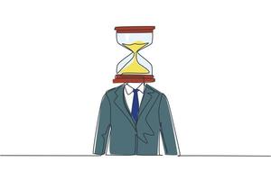 Continuous one line drawing businessman with hourglass instead of head, symbolizing pressure, deadline, schedule, time management. Sandglass clock. Single line draw design vector graphic illustration
