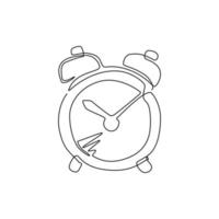 reloj de alarma dibujado a mano de dibujo continuo de una línea aislado sobre fondo blanco. ilustración vectorial antigua. conjunto de estilo de caligrafía moderna. ilustración gráfica de vector de diseño de dibujo de una sola línea