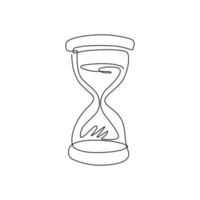 Single one line drawing vintage hourglass, sandglass timer or clock flat icon for apps and websites. Timer, countdown, urgent concept. Modern continuous line draw design graphic vector illustration