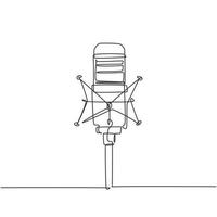 Single continuous line drawing professional studio microphone. Sound recording equipment concept. Condenser mic for studio recording voice. Dynamic one line draw graphic design vector illustration
