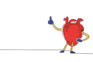 dibujo de una sola línea corazón sano y en forma con músculos fuertes con gesto de pulgar hacia arriba. salud del sistema cardiovascular. poder y fuerza del órgano del corazón. vector gráfico de diseño de dibujo de línea continua