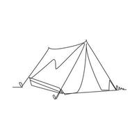 Single continuous line drawing tent camping in outdoor travel. Nature tourism, journey, adventure. Tent element concept. Camping travel tent equipment. One line draw graphic design vector illustration