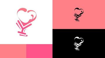 concepto de diseño de logotipo de citas de amor de copa de vino rosa vector