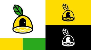 Yellow Lemon House with Leaf Fruit Logo Design Concept vector