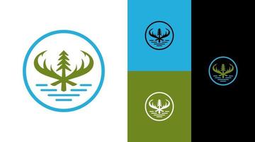 Pine Tree with Horn Forest Hunter Community Logo Design Concept vector