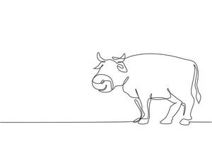 Single one line drawing fat cow for husbandry logo identity. Mammal animal mascot concept for livestock icon. Milk cow animal and beef meat. Continuous line draw design graphic vector illustration