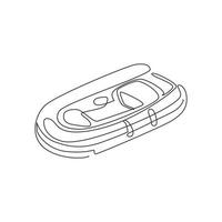 Continuous one line drawing inflatable boat. Rubber boat blowing by air. Summer joy equipment for relaxing, leisure summer time. Water sport kit. Lifeguard rescue tool. Single line draw design vector