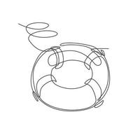 Single continuous line drawing lifebuoys, rescue belts, inflatable rubber ring with rope for help and safety of life drowning. Rescue ring for quick help. One line draw design vector illustration