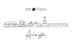 Single continuous line drawing of Arlington city skyline, Virginia, USA. Famous city for wall decor print. World travel concept. Editable stroke modern one line draw design vector illustration