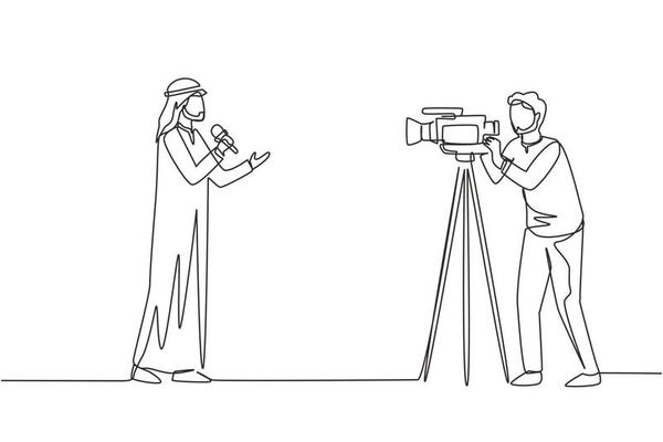 Premium Vector  Continuous line of a girl journalist