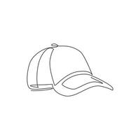 Single continuous line drawing hiking adventure cap hat, trip, travel, camping. Travel accessory, hiking clothes. Doodle element for design, print, card, sticker. One line draw vector illustration