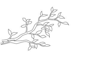 Single continuous line drawing leaf hanging from tree branch. Spring planting. Early seedlings grown from seeds. Agriculture. Earth day, ecology concept. Dynamic one line draw graphic design vector