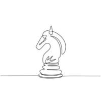 Single continuous line drawing horse knight chess logo isolated on white background. Chess logo for web site, app and print presentation. Creative art concept. One line draw design vector illustration