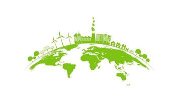 concepto de ecología con ciudad verde en la tierra, medio ambiente mundial y concepto de desarrollo sostenible, ilustración vectorial vector